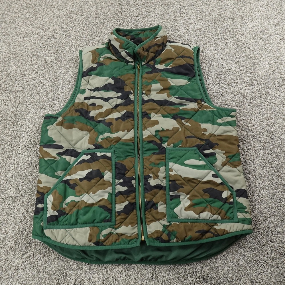 J Crew Vest Womens M Brown Green Camo Quilted Puffer Outdoor Hunting Full Zip - Picture 2 of 10